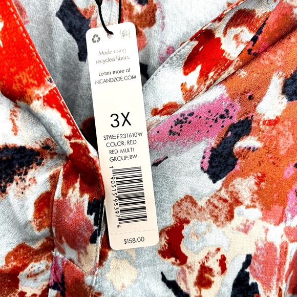 NIC+ZOE Womens Pressed Petals Top 3X Light Blue Orange Long Sleeve NWT - Picture 9 of 12